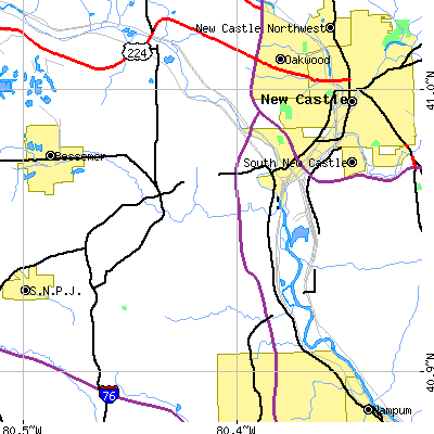 Zip code 16102 close-up map