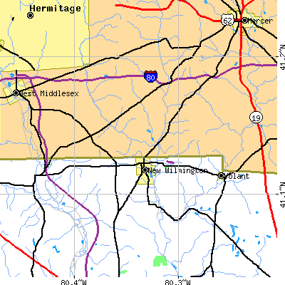 Zip code 16142 close-up map