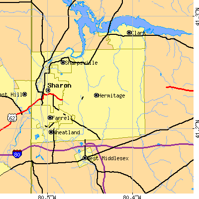 Zip code 16148 close-up map