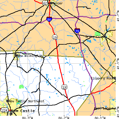 Zip code 16156 close-up map