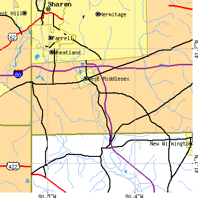 Zip code 16159 close-up map
