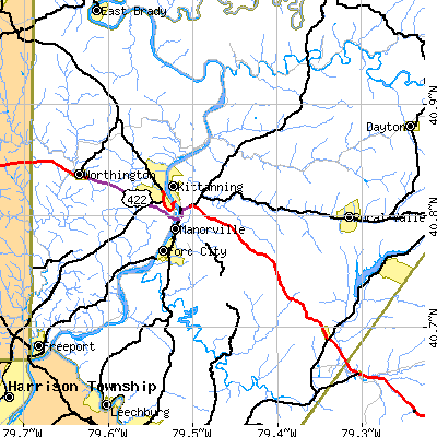 Zip code 16201 close-up map