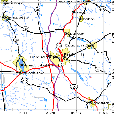 Zip code 16335 close-up map