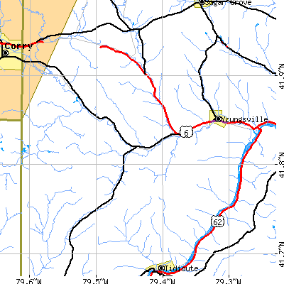 Zip code 16340 close-up map
