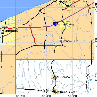 Zip code 16401 close-up map