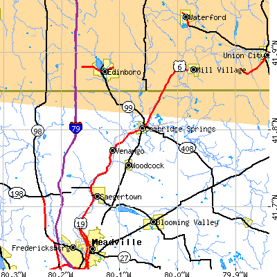 Zip code 16403 close-up map