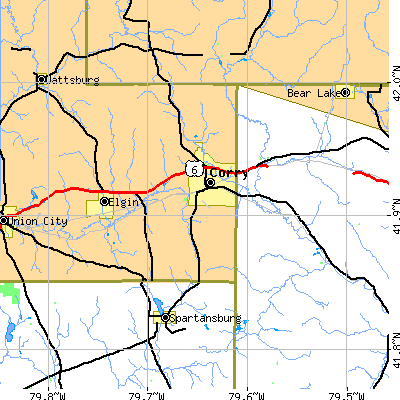 Zip code 16407 close-up map