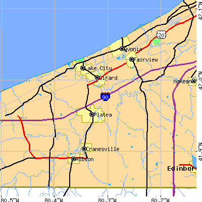 Zip code 16417 close-up map