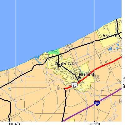 Zip code 16423 close-up map
