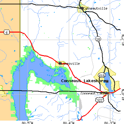 Zip code 16424 close-up map