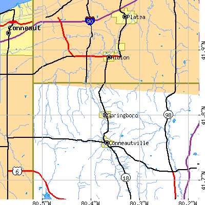 Zip code 16435 close-up map