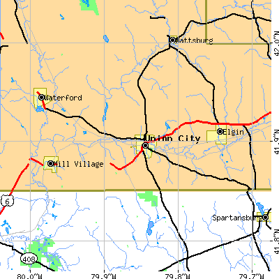 Zip code 16438 close-up map