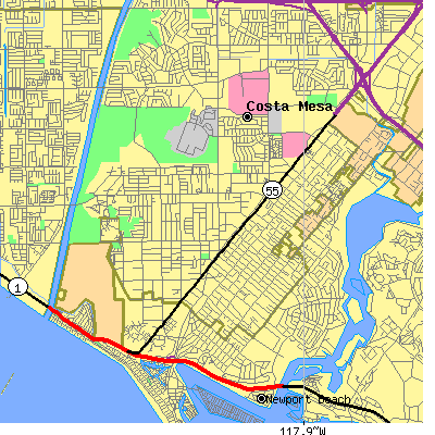 Zip code 92627 close-up map
