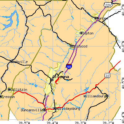 Zip code 16601 close-up map