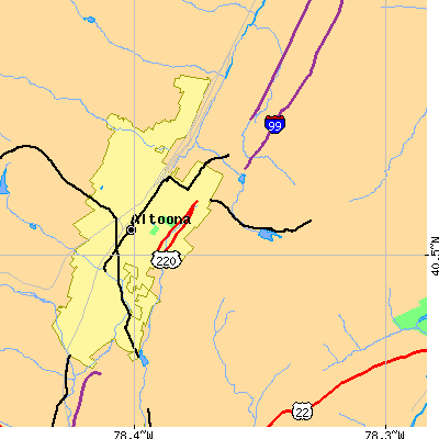 Zip code 16602 close-up map