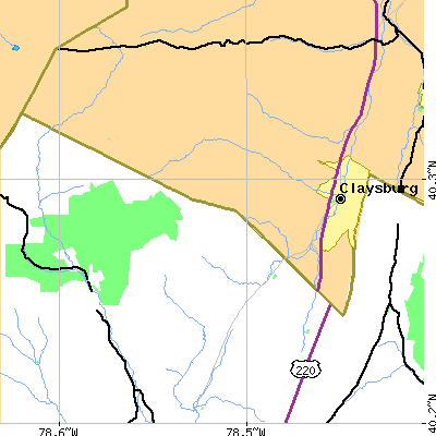 Zip code 16625 close-up map