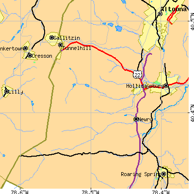 Zip code 16635 close-up map