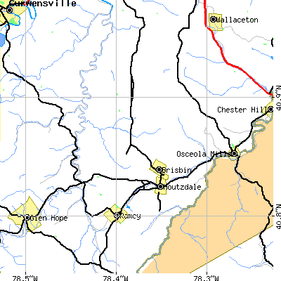 Zip code 16651 close-up map