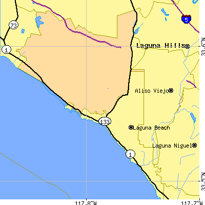 Zip code 92651 close-up map