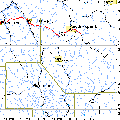 Zip code 16720 close-up map