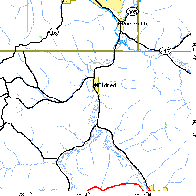 Zip code 16731 close-up map