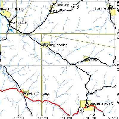 Zip code 16748 close-up map