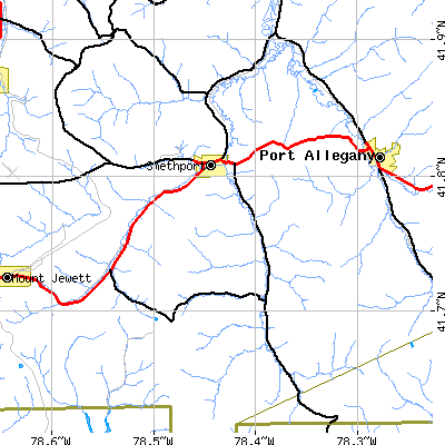 Zip code 16749 close-up map
