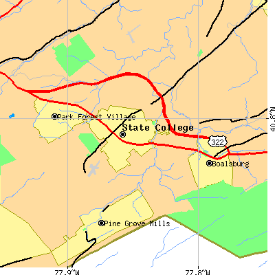 Zip code 16801 close-up map