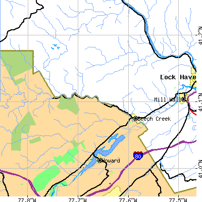 Zip code 16822 close-up map