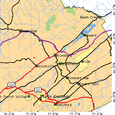 Zip code 16823 close-up map