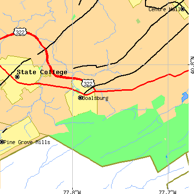 Zip code 16827 close-up map