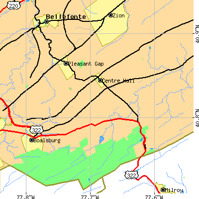 Zip code 16828 close-up map