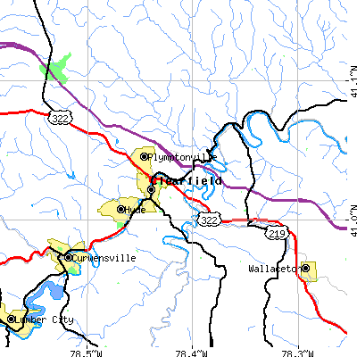 Zip code 16830 close-up map
