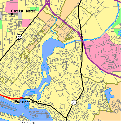 Zip code 92660 close-up map