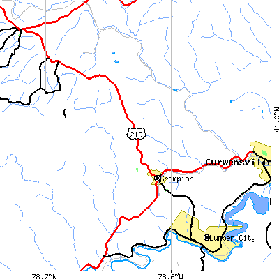 Zip code 16838 close-up map