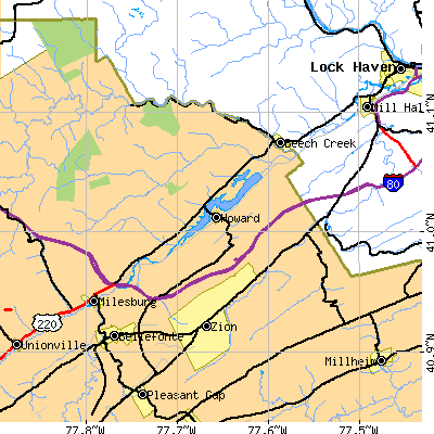 Zip code 16841 close-up map