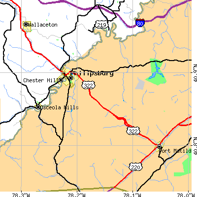 Zip code 16866 close-up map