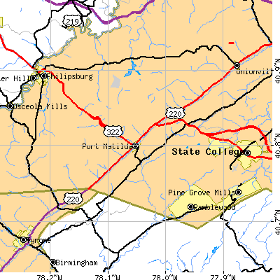 Zip code 16870 close-up map