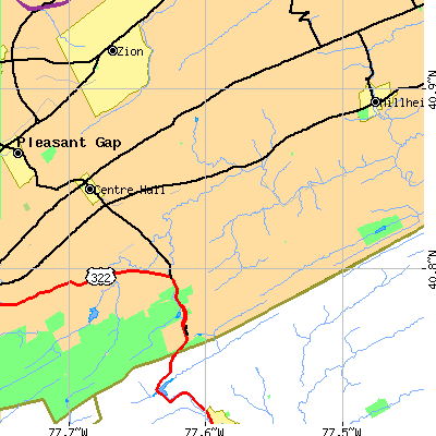 Zip code 16875 close-up map