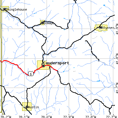 Zip code 16915 close-up map