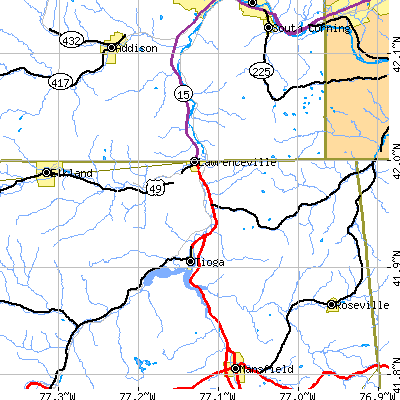 Zip code 16929 close-up map