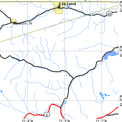 Zip code 16935 close-up map