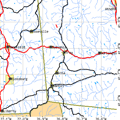 Zip code 16947 close-up map