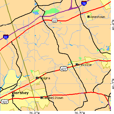 Zip code 17003 close-up map