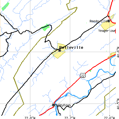 Zip code 17004 close-up map