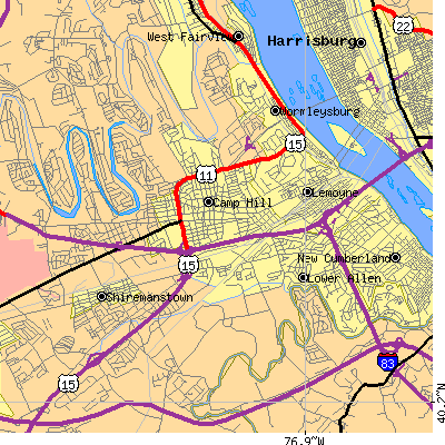 Zip code 17011 close-up map