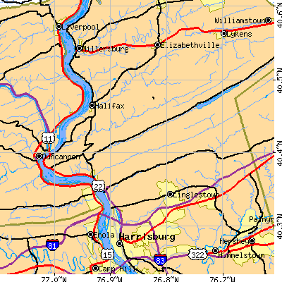 Zip code 17018 close-up map