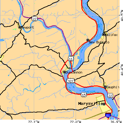 Zip code 17020 close-up map