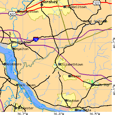 Zip code 17022 close-up map