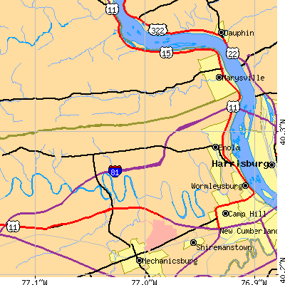 Zip code 17025 close-up map
